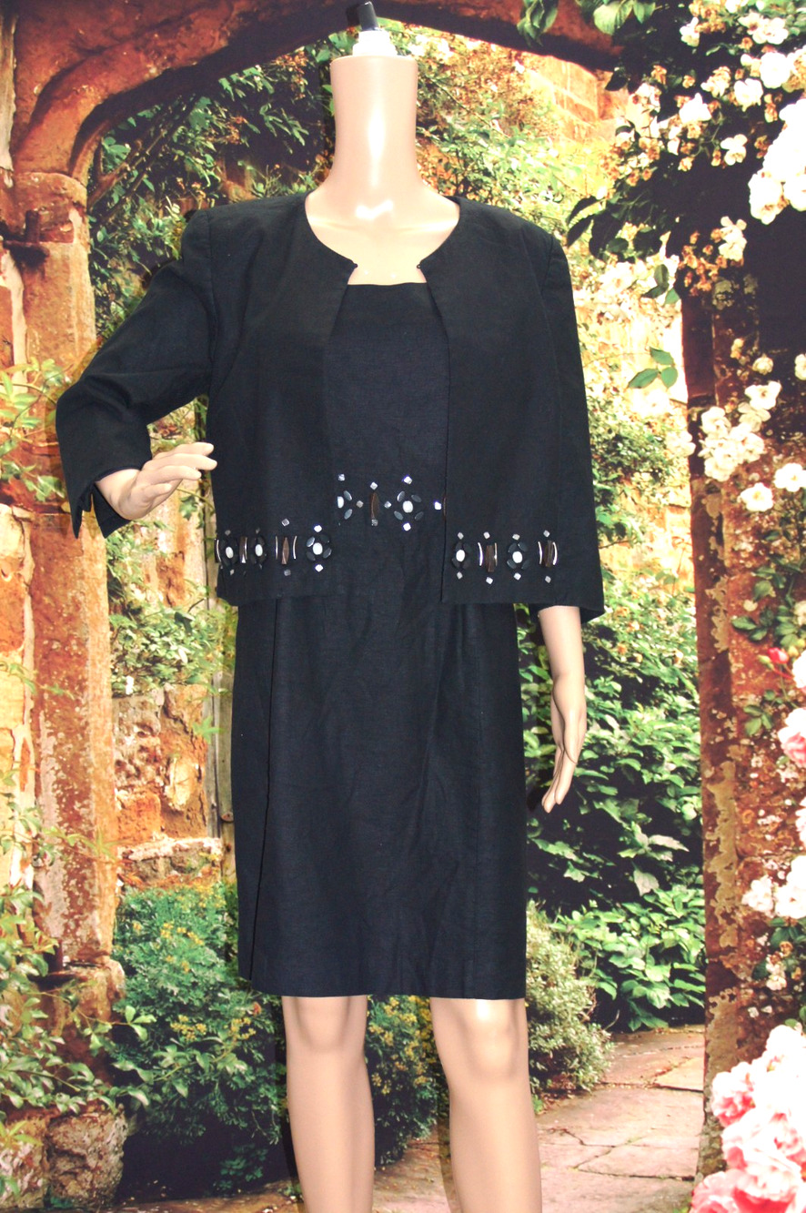 Oscar by Oscar de la Renta Black Dress Suit Embellished Blazer Set Size 14